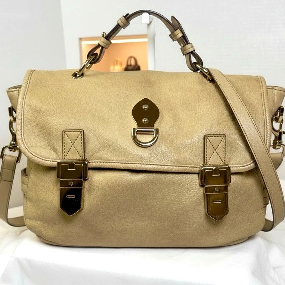 Mulberry Alexa Beige Pebbled Leather Satchel Crossbody Bag Gold Hardware